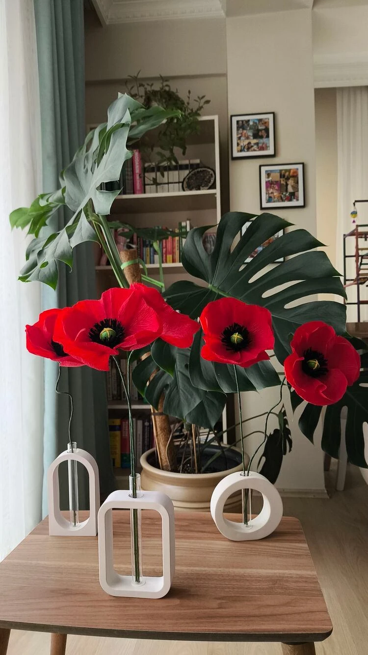Red Kiss Poppy Bouqet/ Kağıt Çiçek - Thumbnail 3