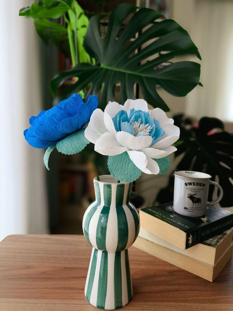 Cyber Blue Peony / Kağıt Çiçek Sanatı - Thumbnail 3