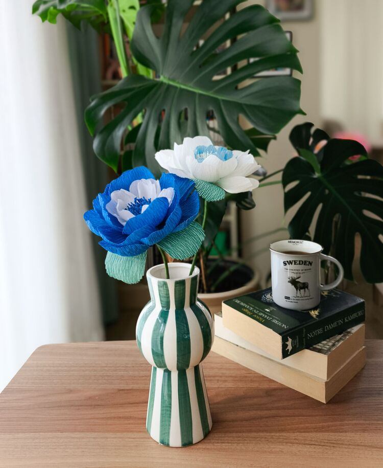 Cyber Blue Peony / Kağıt Çiçek Sanatı - Thumbnail 2