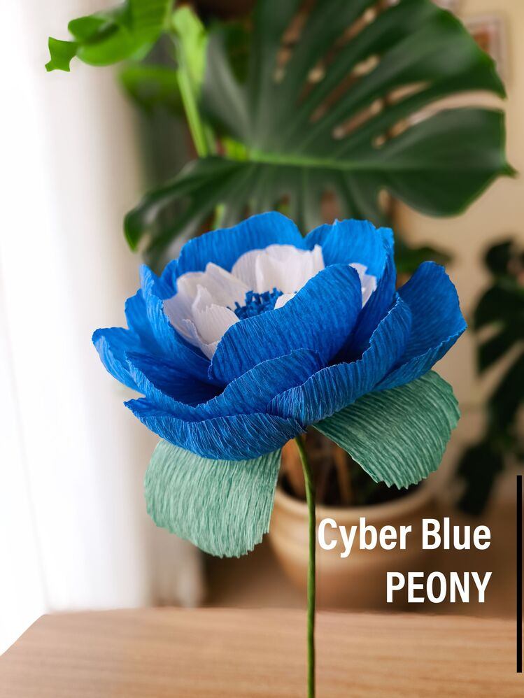 Cyber Blue Peony / Kağıt Çiçek Sanatı - Görsel 1