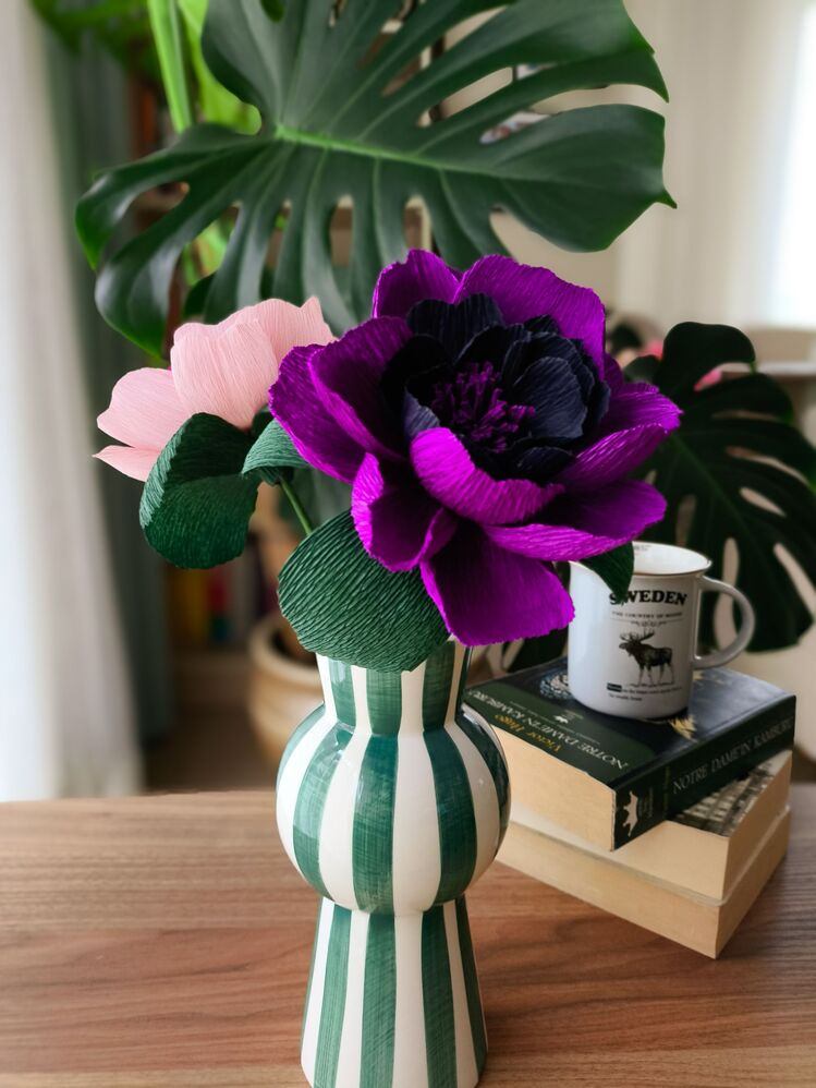 Deep Purple Peony/Kağıt Çiçek Sanatı - Thumbnail 2