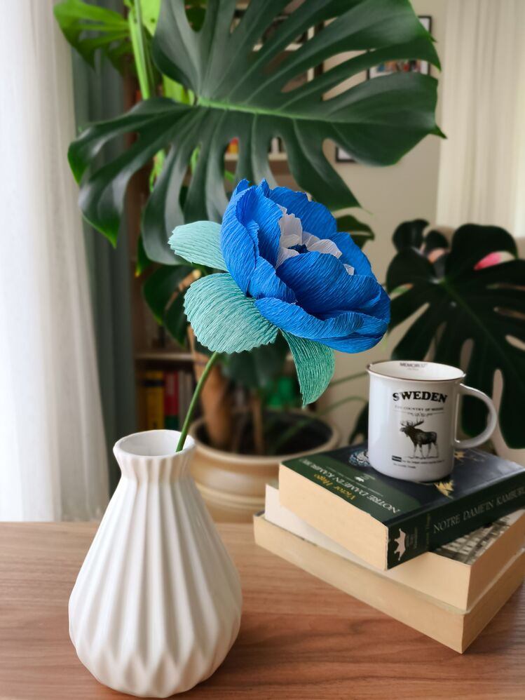 Cyber Blue Peony / Kağıt Çiçek Sanatı - Thumbnail 5