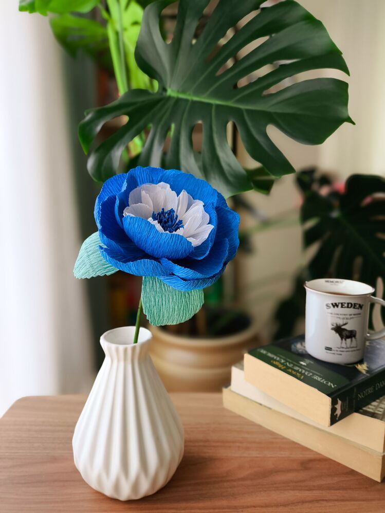 Cyber Blue Peony / Kağıt Çiçek Sanatı - Thumbnail 4