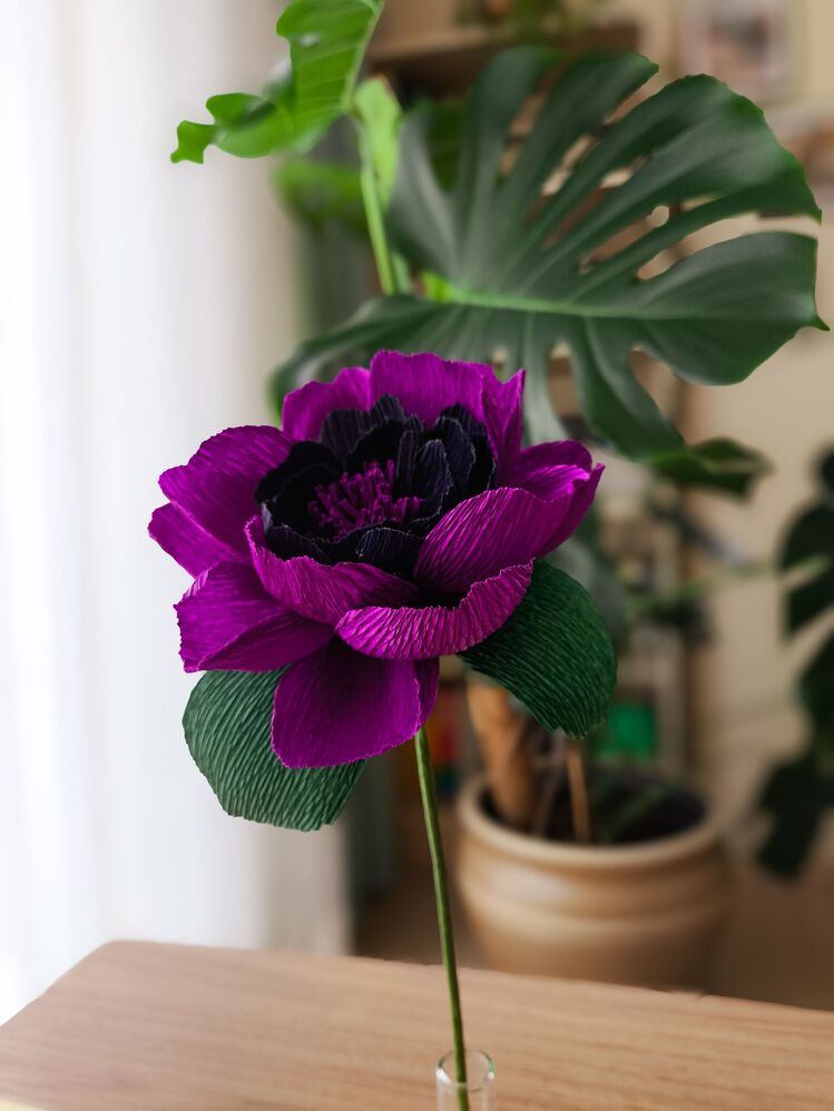 Deep Purple Peony/Kağıt Çiçek Sanatı - Thumbnail 3
