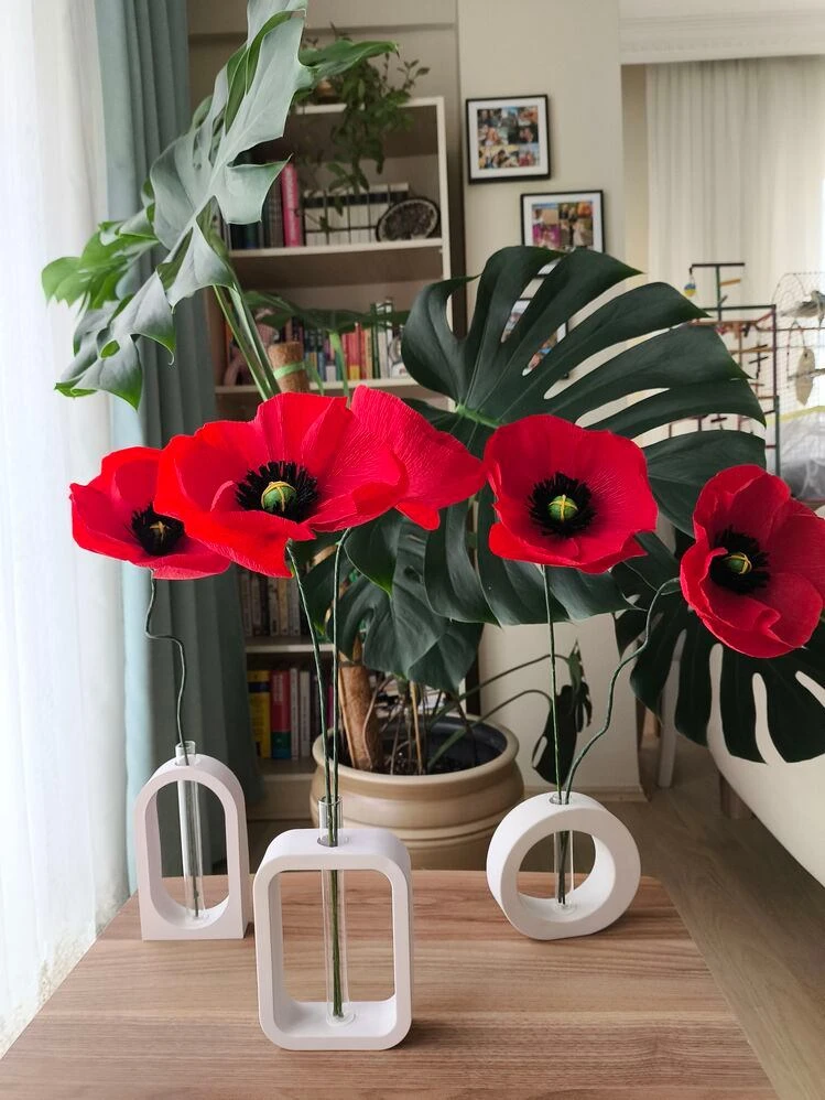 Red Kiss Poppy Bouqet/ Kağıt Çiçek - Thumbnail 4