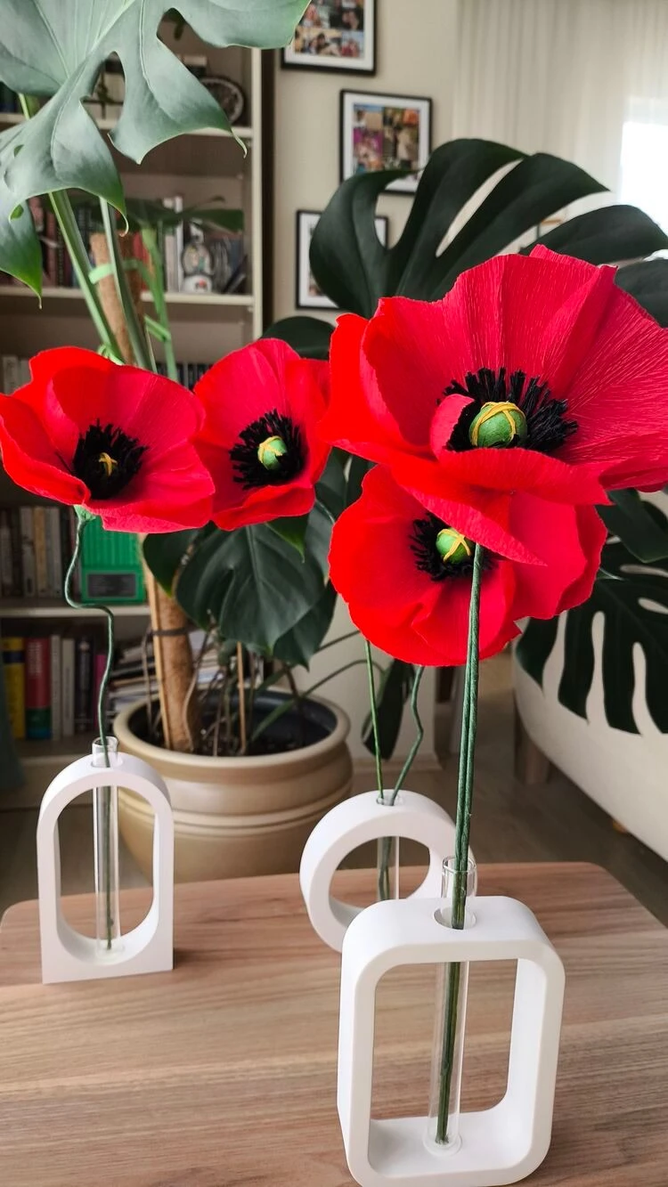 Red Kiss Poppy Bouqet/ Kağıt Çiçek - Thumbnail 2