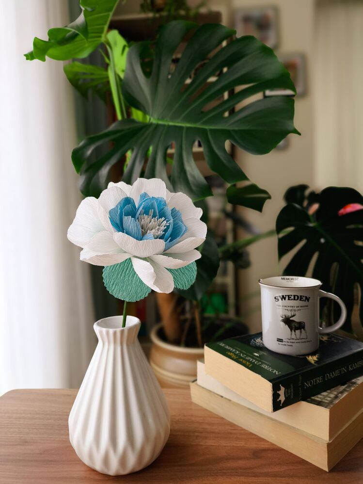 Baby Blue Peony/Kağıt Çiçek Sanatı - Thumbnail 3