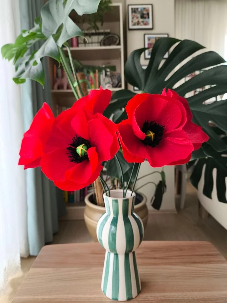 Red Kiss Poppy Bouqet/ Kağıt Çiçek