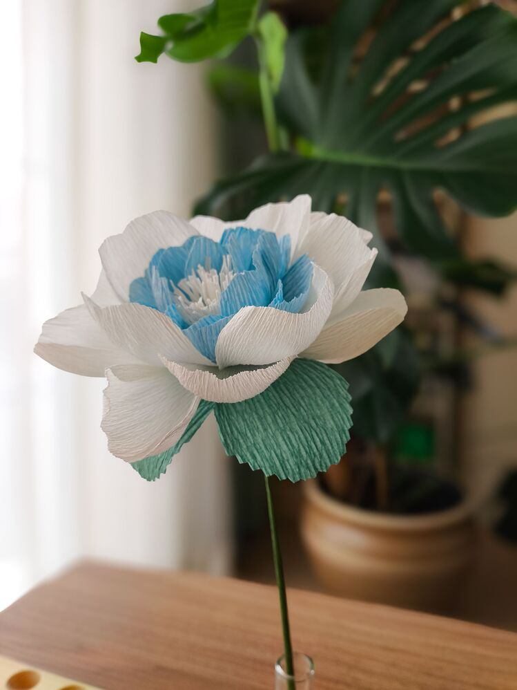 Baby Blue Peony/Kağıt Çiçek Sanatı - Thumbnail 4